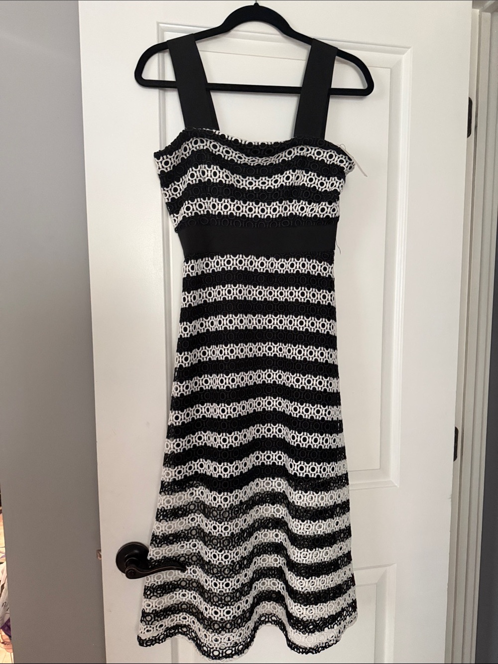 ASOS Black and White Lace-Trimmed Striped Dress